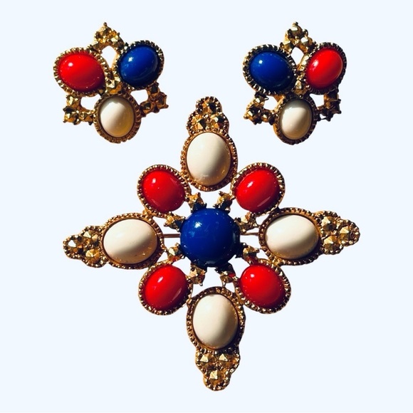 Sarah Coventry Americana brooch and clip on earring set, from the early 1970’s - Picture 4 of 7